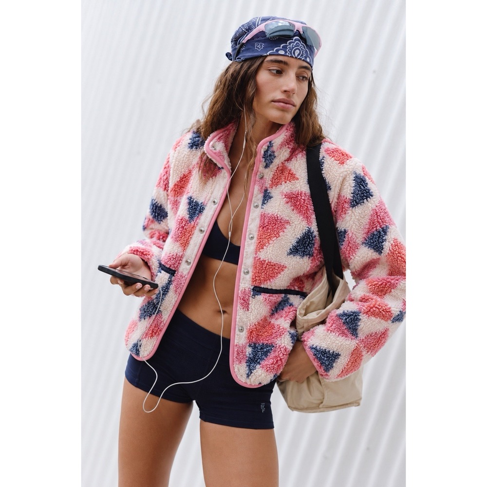 Free People FP Movement Hit The Slopes Fleece Jacket L Mystic Meadow Combo NWT